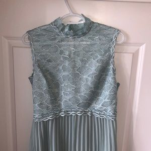 REISS pleated lace midi dress in sage/mint